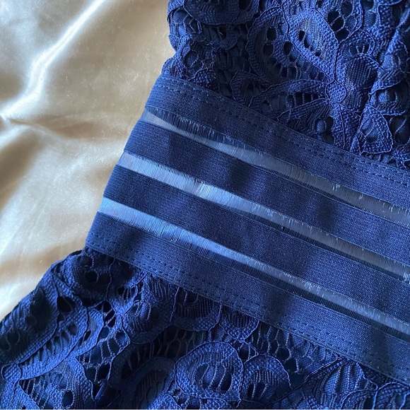City Studios Fit & Flare Navy Blue Lace Eyelet Semi-Formal Mini Dress Size 9 D10 - Picture 5 of 10